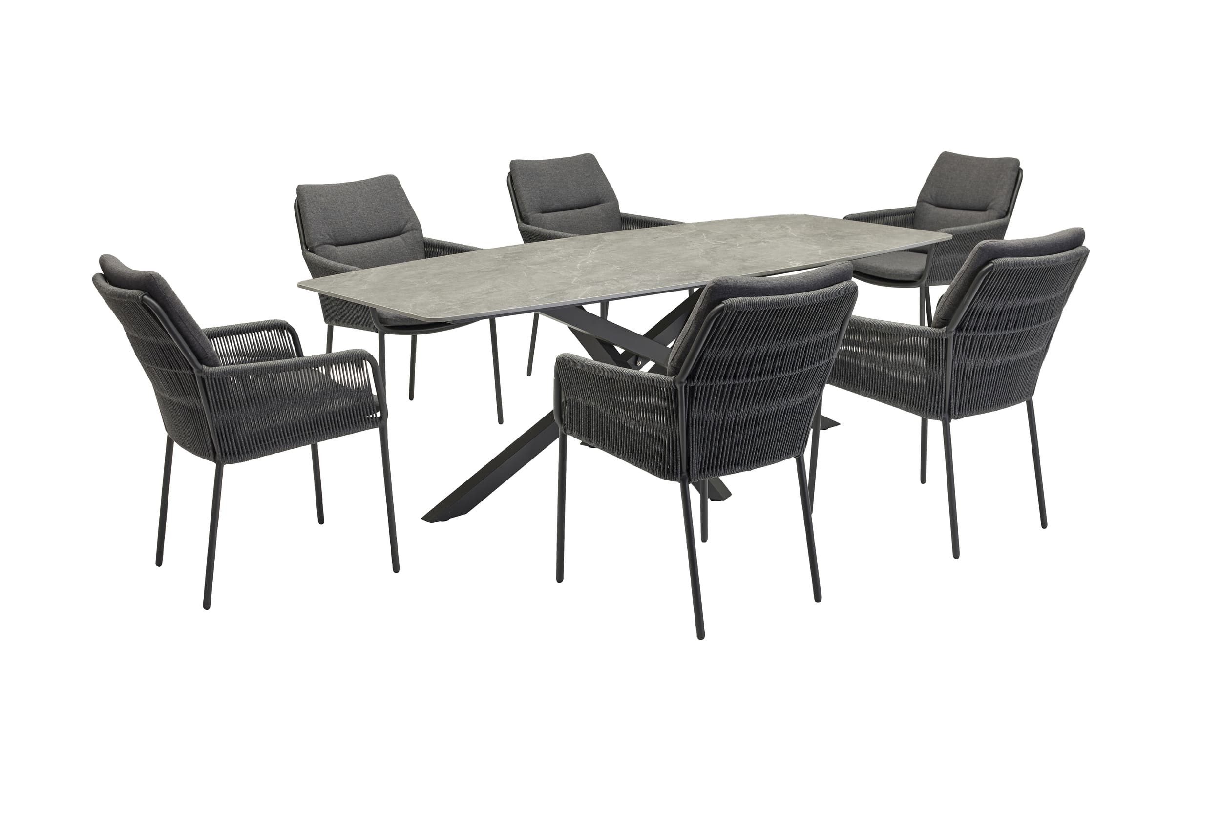 LC Garden Gartenlounge-Set Gartenset »Como« Esstisch 220cm Beton-Optik mit Armlehnstühlen Rope, (6-tlg)