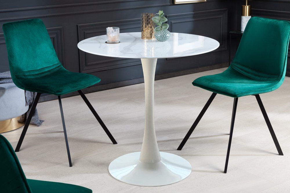 riess-ambiente Küchentisch LYON 80cm Küche weiß · Metall · rund 1-St), Bistro Marmor-Dekor · · Glas Modern · (Einzelartikel, ·