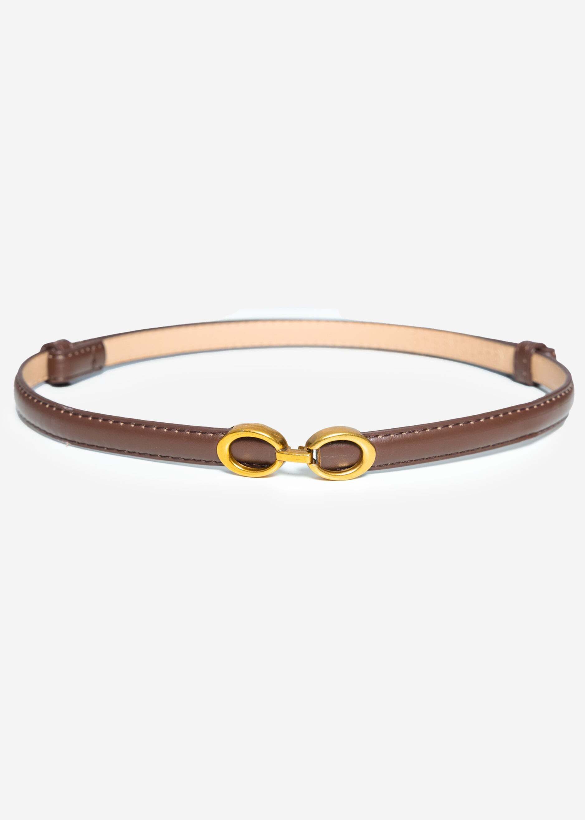 SASSYCLASSY Hüftgürtel Verstellbarer Gürtel für Damen Stylischer Kunsledergürtel mit goldener Schnalle Dunkelbraun