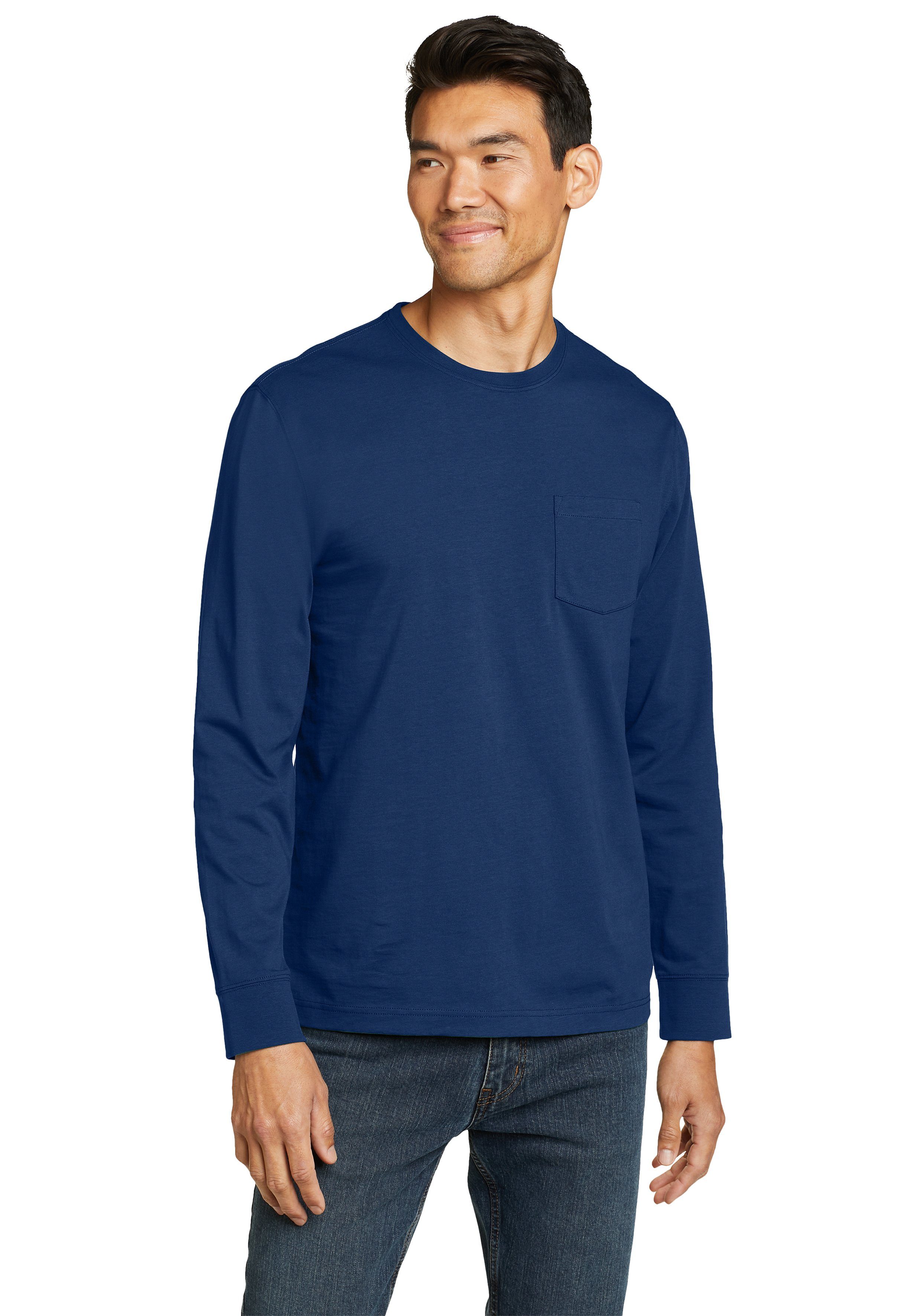 Eddie Bauer Langarmshirt Legend Wash Pro Shirt 100% Baumwolle - Langarm mit Tasche Topasblau