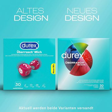 durex Kondome Überrasch Mich Mixpackung zum Ausprobieren, 60 St., 2 x 30, mit Noppen & Rippen