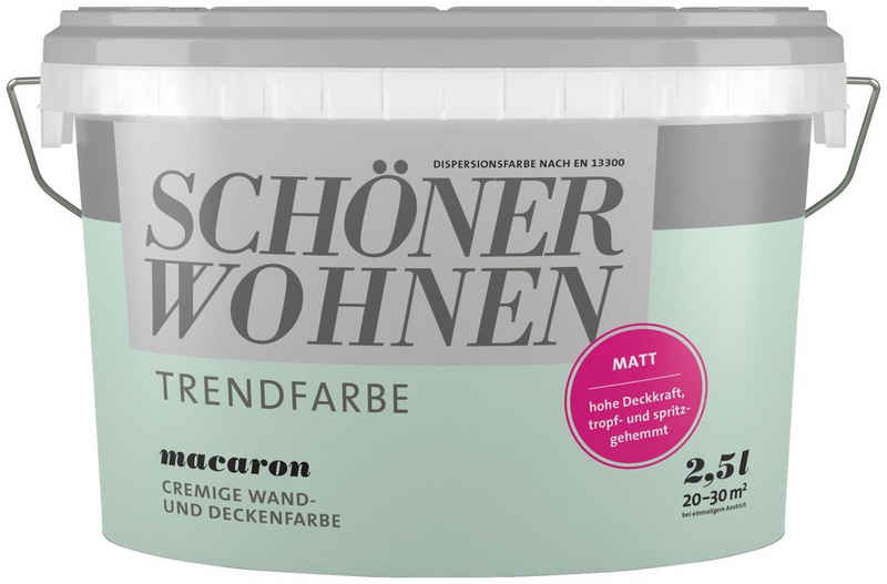 SCHÖNER WOHNEN-Kollektion Wand- und Deckenfarbe »Trendfarbe, matt«, 2,5 Liter, Macaron, hochdeckende Wandfarbe - für Allergiker geeignet