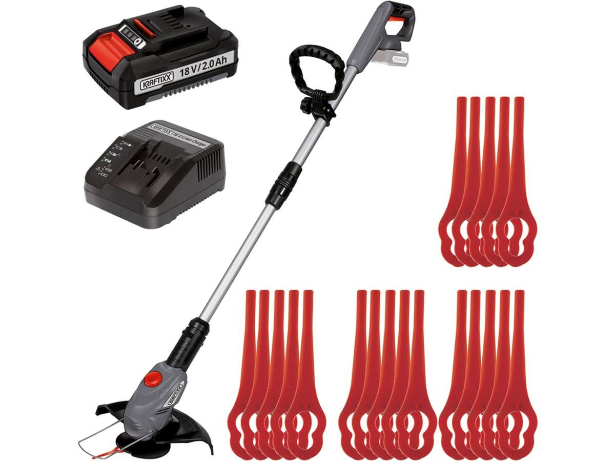 KRAFTIXX® Akku-Rasentrimmer KX-ART 1826 Li Kit, 26 cm Arbeitsbreite Messer, (Set), mit Akku und Ladegerät, komp. mit Einhell Power X-Change Akkusystem