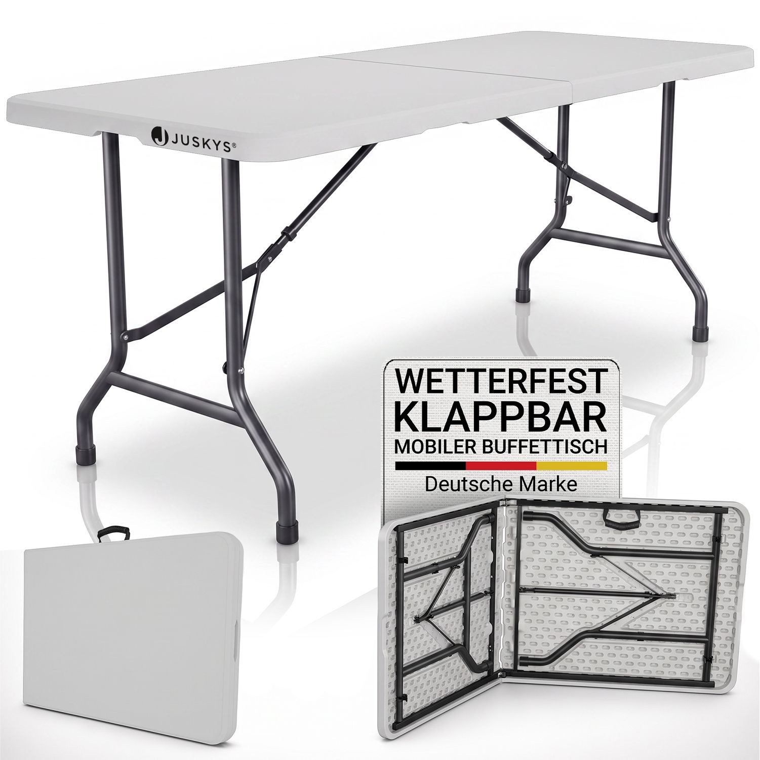 Juskys Klapptisch EasyFold (1-St), Klappbarer Campingtisch mit Tragegriff, rutschfeste Füße, bis 200 kg