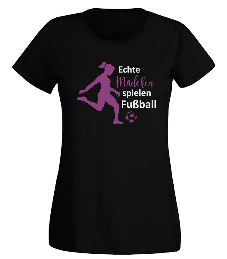 G-graphics T-Shirt Damen T-Shirt - Echte Mädchen spielen Fußball mit trendigem Frontprint, Slim-fit, Aufdruck auf der Vorderseite, Spruch/Sprüche/Print/Motiv, für jung & alt