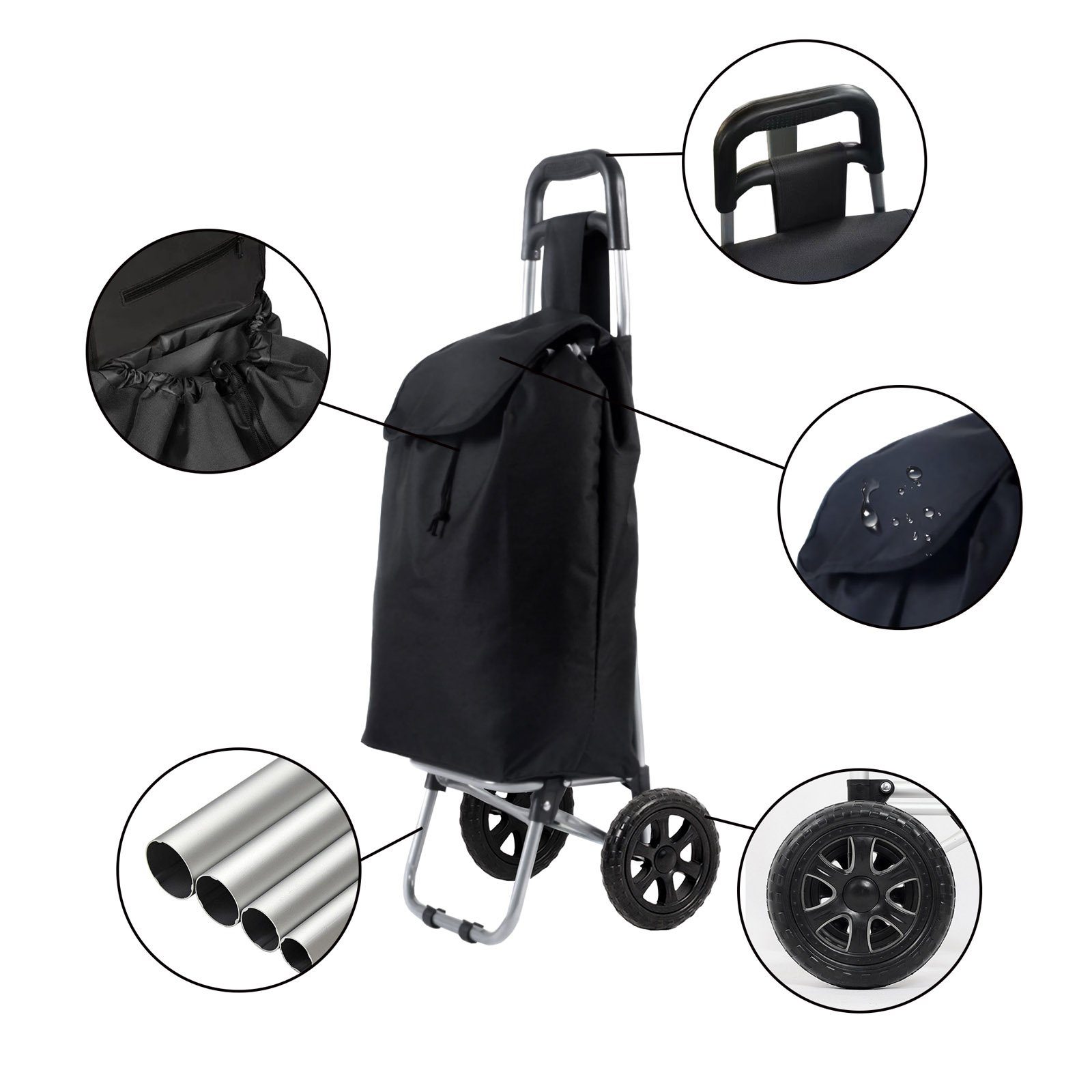 Schwarz Einkaufstrolley Einkaufstrolley Klappbarer HAC24 Einkaufstasche, Einkaufswagen Treppensteiger