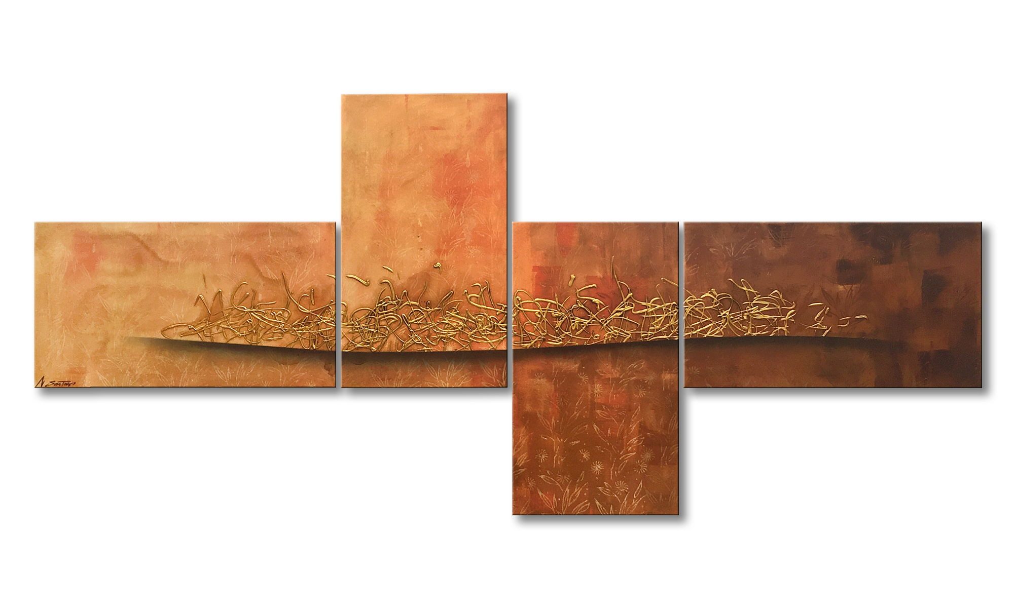 WandbilderXXL XXL-Wandbild Golden Flow 220 x 100 cm, Abstraktes Gemälde, handgemaltes Unikat