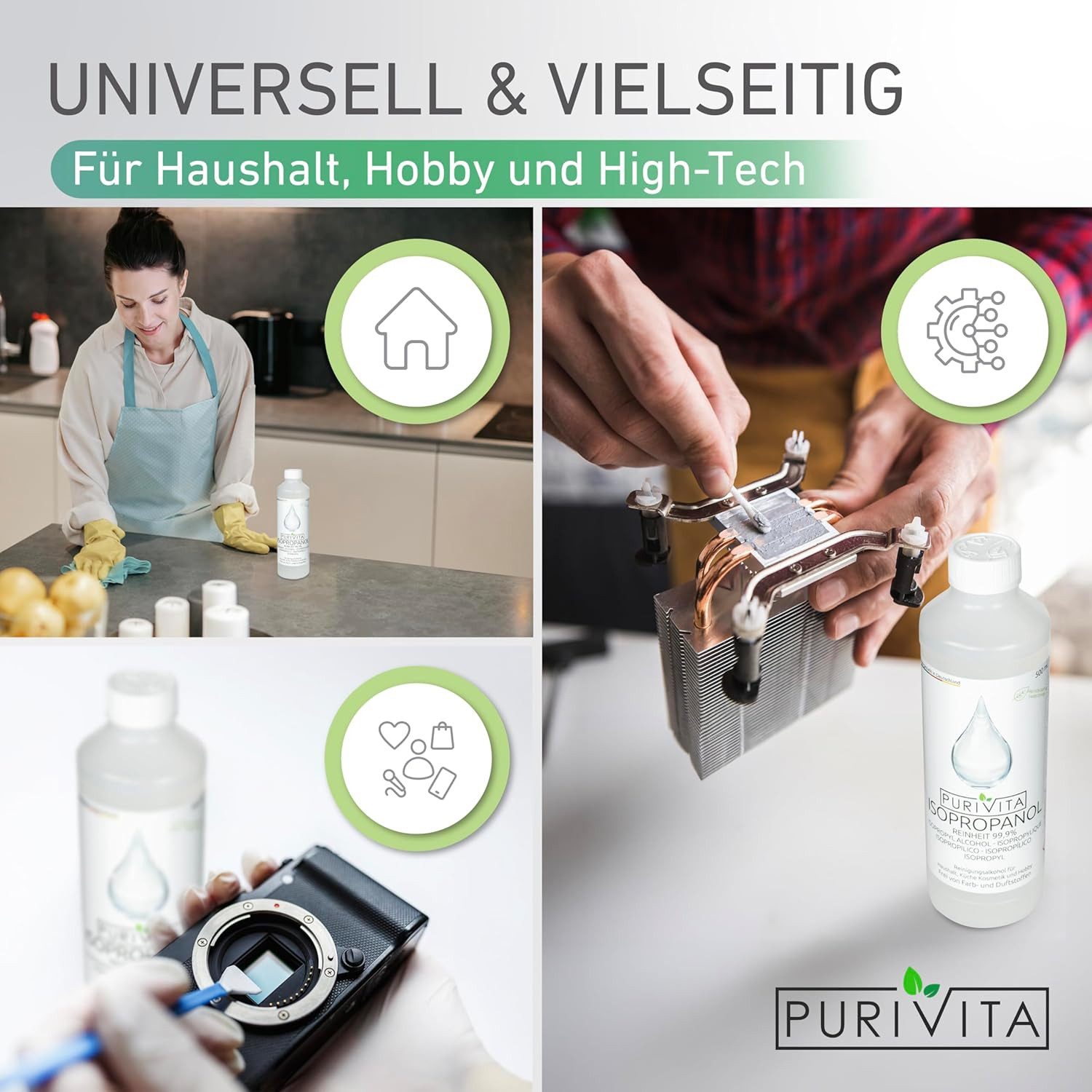 Thumbnail - Purivita Purivita – Isopropanol in der praktischen 1000 ml Flasche Reinigungsalkohol