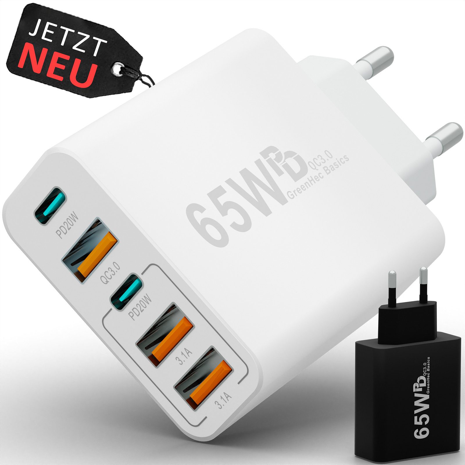 GreenHec 65w USB C Ladegerät iPhone Smasung Netzteil Charger Mehrfach Schnelllade-Gerät (50 mA, Spar-Set, Universelle Kompatibilität, Schnellladegerät multi Netzstecker auch iPhone 17)