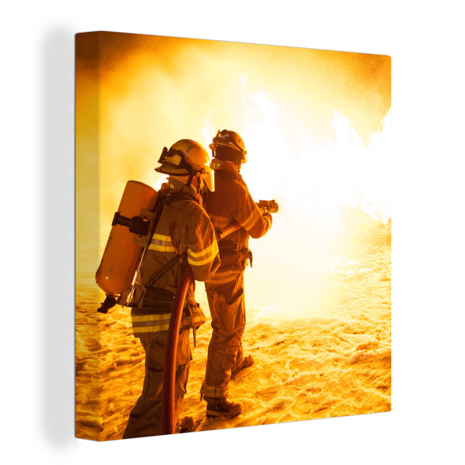OneMillionCanvasses® Leinwandbild Feuerwehrleute bei der Übung, (1 St), Leinwand Bilder für Wohnzimmer Schlafzimmer