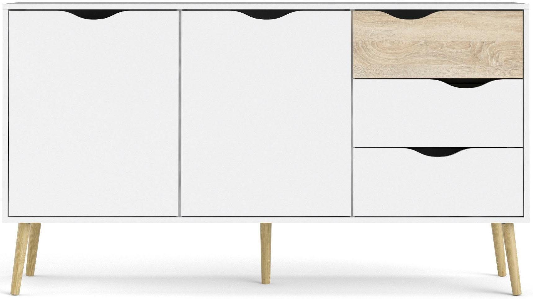 andas Sideboard Oslo Aufbewahrung, Schubladenschrank, Kommode mit 2 Türen, 3 Schubladen, Breite 147 cm, Höhe 81 cm