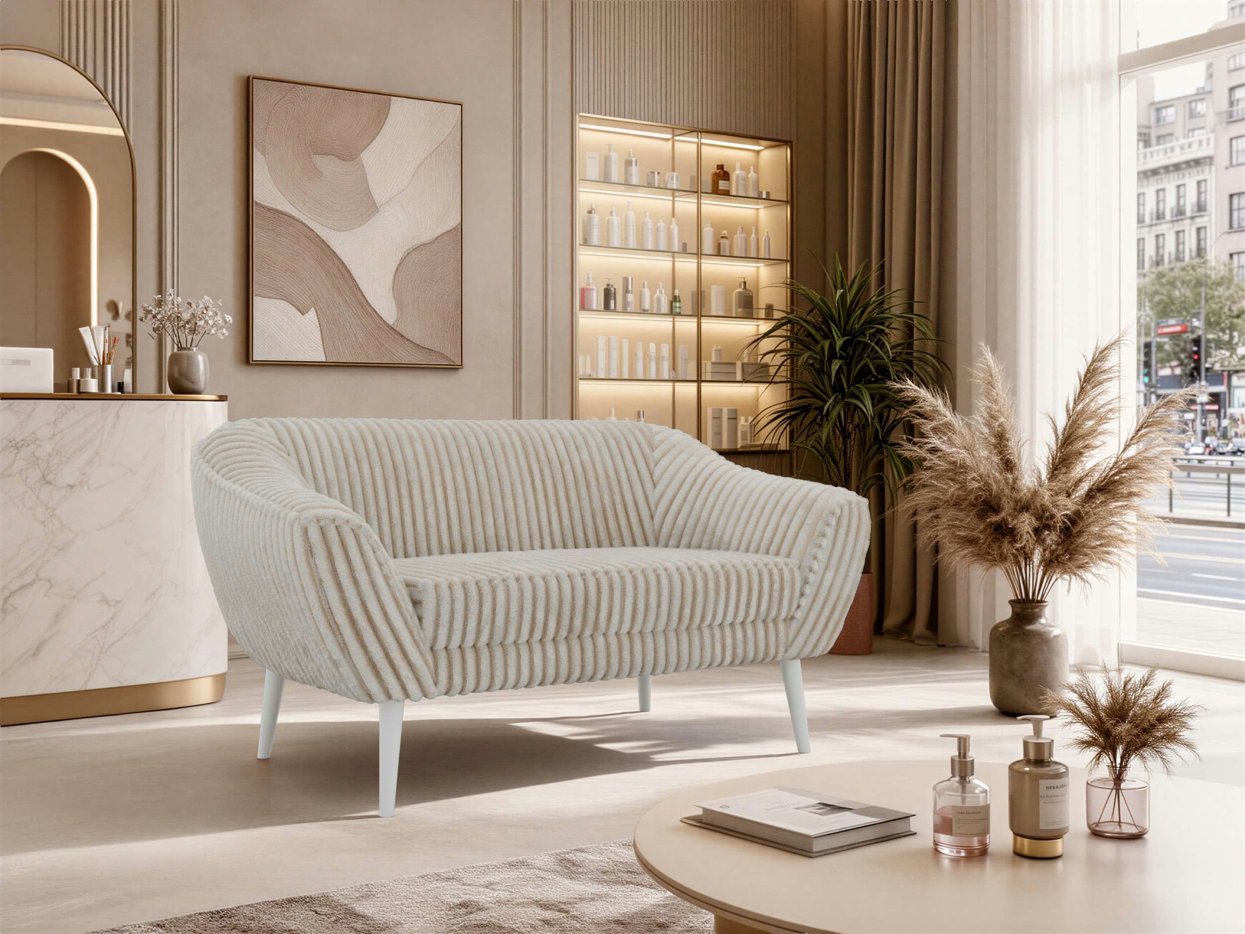 MKS MÖBEL Sofa PIRS, 2-Sitzer, Design mit Steppung, Wellenfederung, Scandi-Design, Füße wählbar