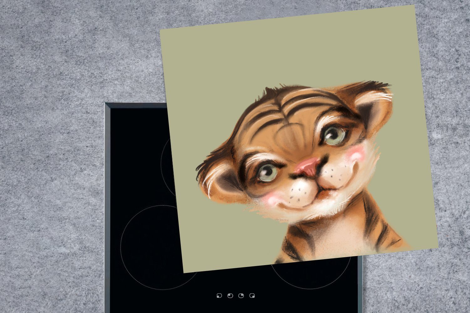 tlg), Dschungel, Vinyl, 78x78 Ceranfeldabdeckung, (1 Arbeitsplatte für cm, küche Herdblende-/Abdeckplatte - Grün MuchoWow - Tiger