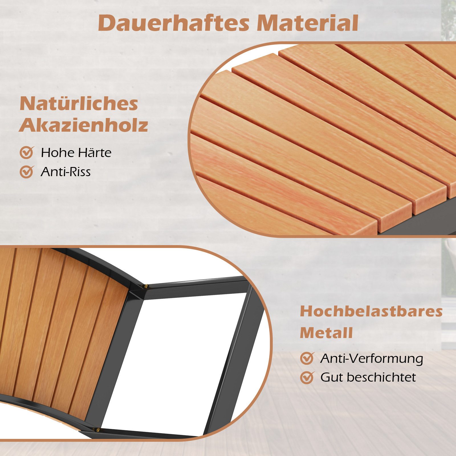 COSTWAY Gartenbank (1-St), ohne Rückenlehne, wetterfest, 2-3 Sitzer, 360kg, Akazienholz