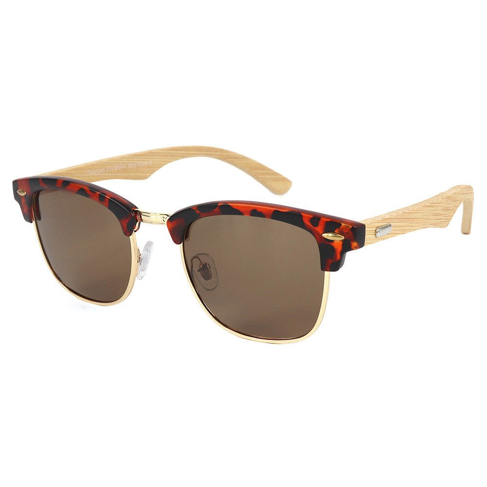 Retrosonnenbrille Retro Sonnenbrille Polarisiert Damen Herren Bambus Bügel Classic PZ241