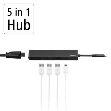 Hama USB C Hub, Multiport, 5 Ports, 3x USB A, USB C, HDMI™ USB-Adapter USB-C zu HDMI, USB Typ A, USB-C, 15 cm