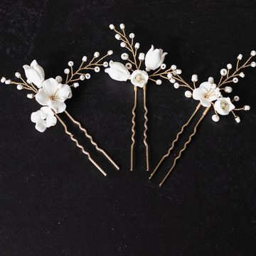 Brautkrone Haarnadeln Braut Haarnadeln Keramik Brauthaarschmuck Hochzeitsschmuck 3er Set, 3er Set, 3 Stück