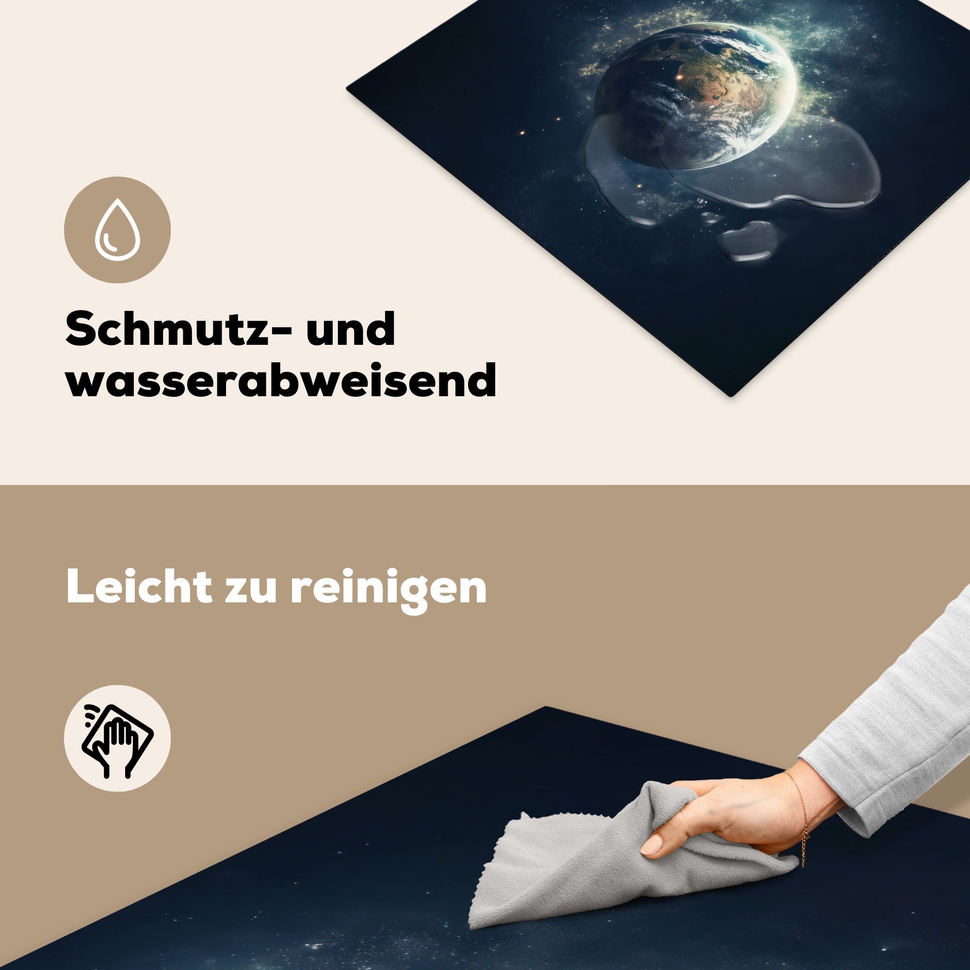 cm, Universum, Mobile Erde Vinyl, - nutzbar, Ceranfeldabdeckung tlg), Arbeitsfläche - MuchoWow (1 Weltraum 60x52 - Herdblende-/Abdeckplatte Sterne