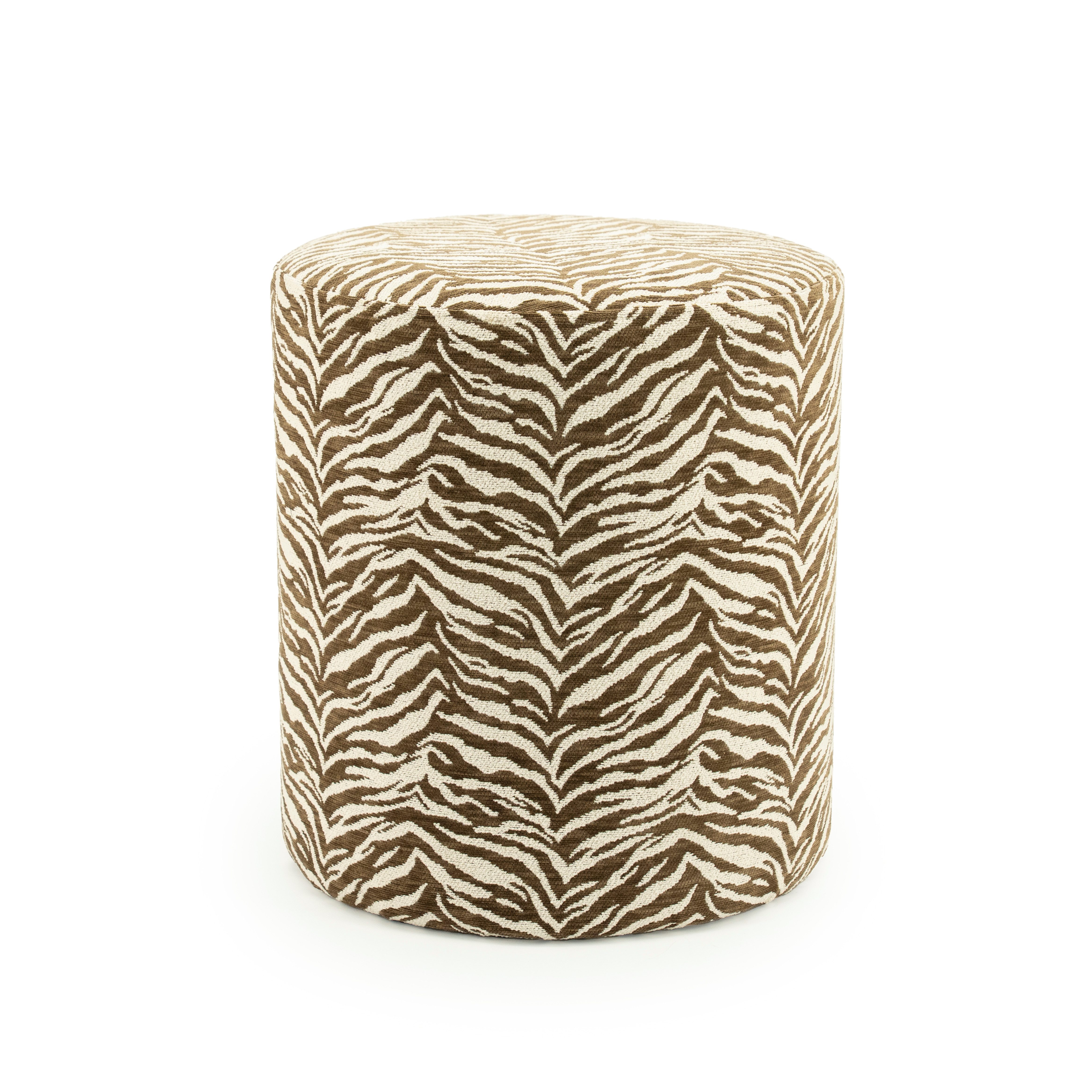 Maison ESTO Sitzhocker POUF Hocker Safari-Print Safari Muster Ø38 × H42 cm, Attraktive Farbauswahl: Erhältlich in Grün, Mustard, Beige und Braun