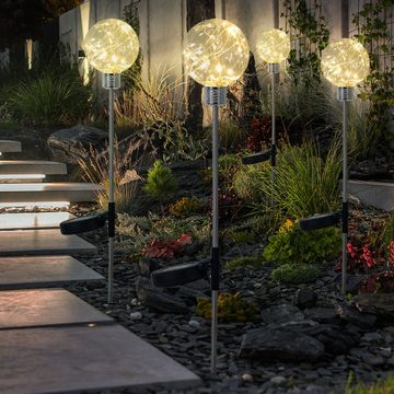 etc-shop LED Solarleuchte, LED-Leuchtmittel fest verbaut, Warmweiß, LED Solar Kugel Steck Lampe Garten Außen Beleuchtung Steckleuchte Wege