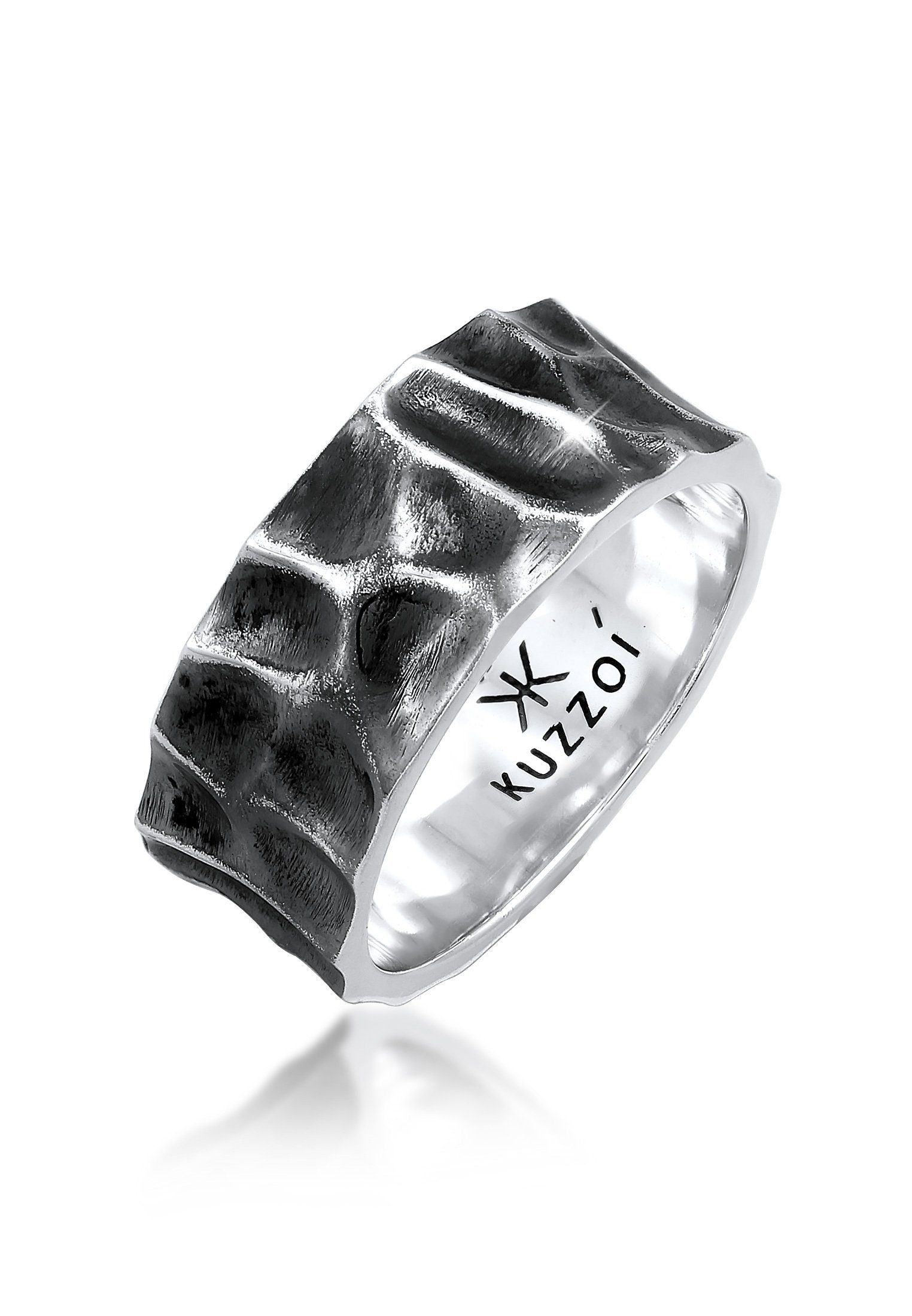 Kuzzoi Silberring Herren Bandring Geschmiedet Used Look 925 Silber,  Robustes Accessoire mit Oberfläche gehämmert