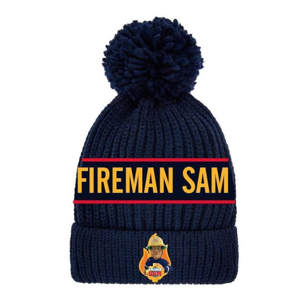 Strickmütze Kinder-Wintermütze mit Bommel, Feuerwehrmann Sam, Schwarz, Gr. 52/54