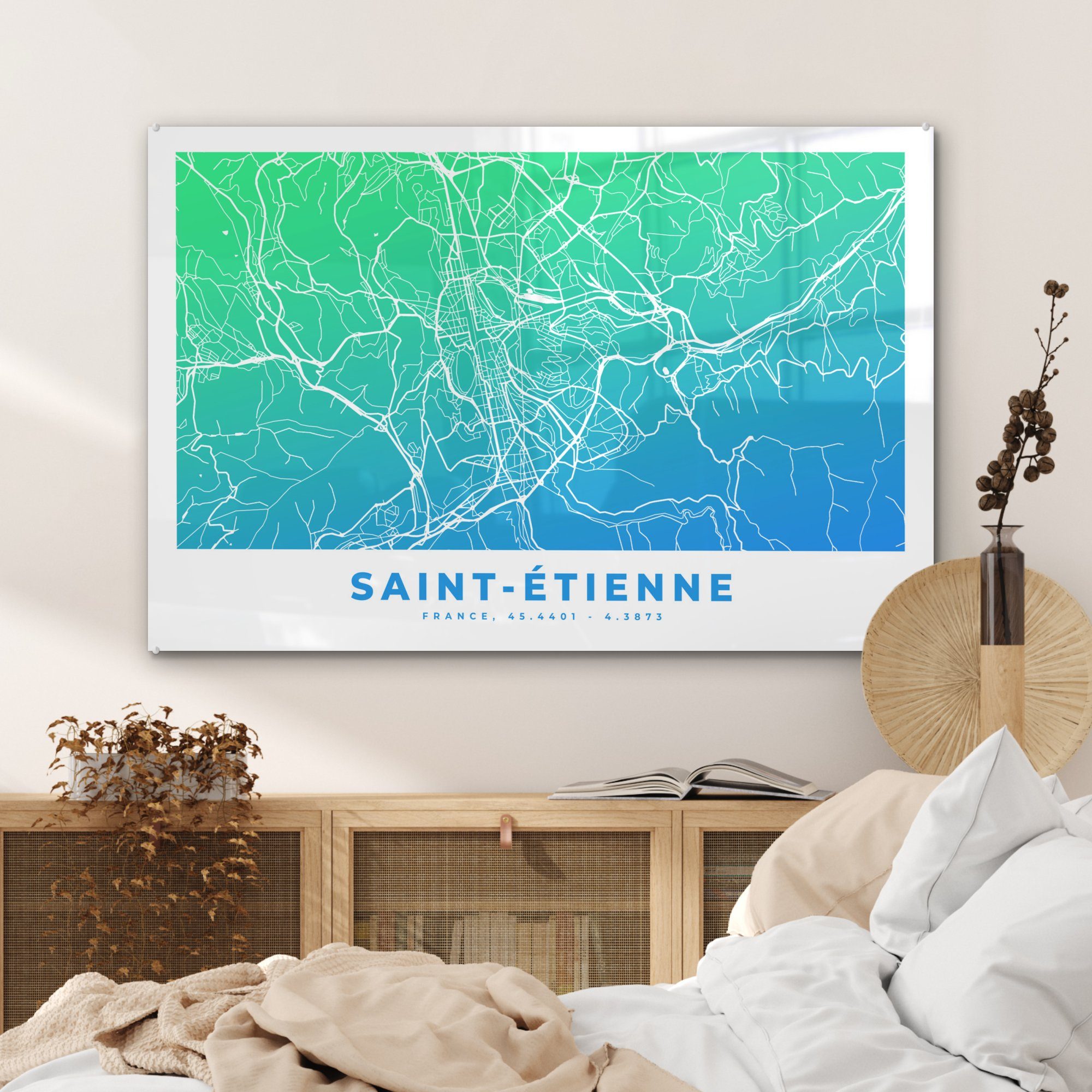 Frankreich Acrylglasbilder Saint MuchoWow St), Stadtplan, (1 - - Wohnzimmer & Schlafzimmer Étienne Acrylglasbild