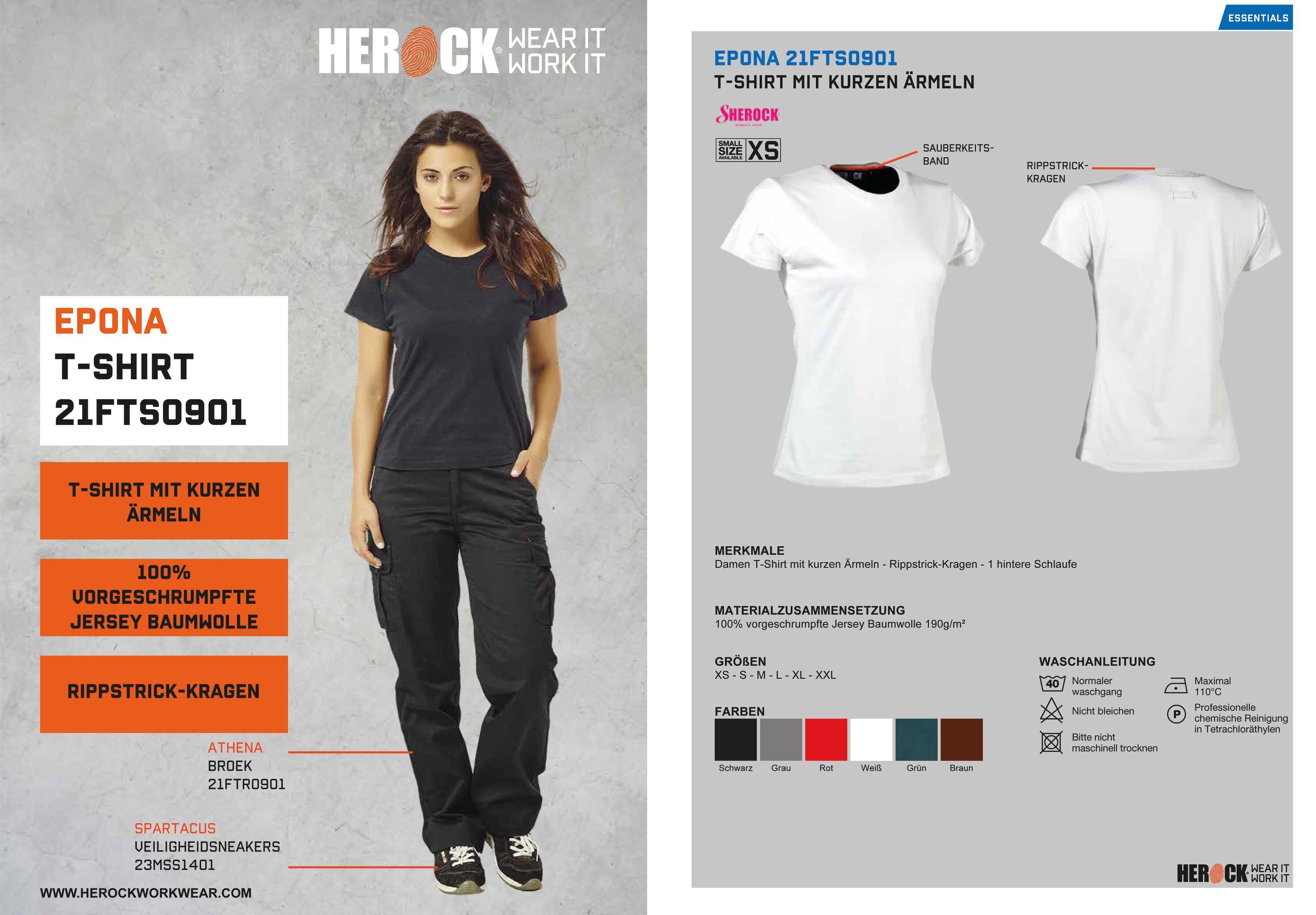 Herock T-Shirt Epona T-Shirt hintere Tragegefühl Schlaufe, Figurbetont, weiß angenehmes Damen 1 Kurzärmlig
