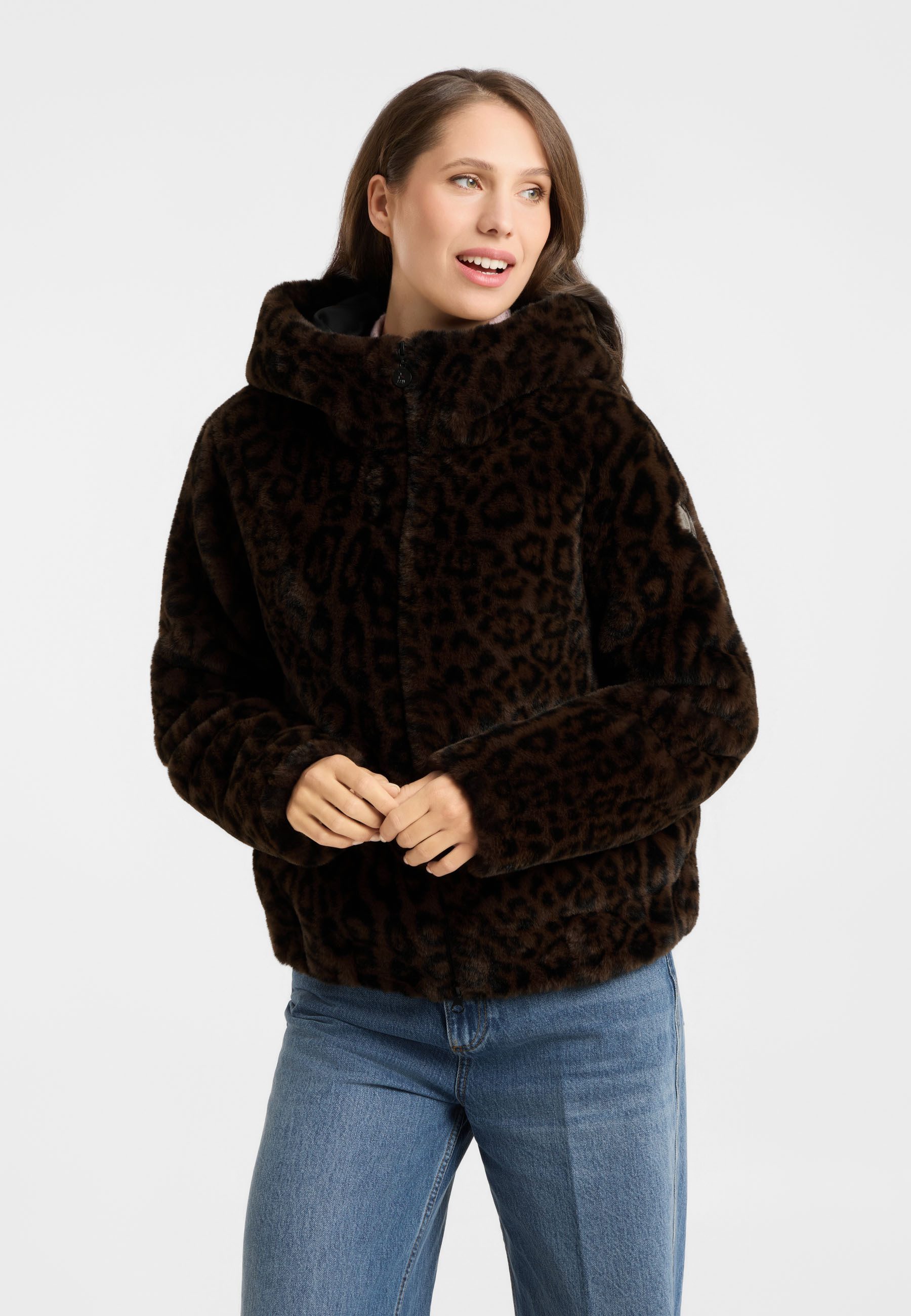 Frieda & Freddies Winterjacke Frieda & Freddies Jacke mit Leo-Dessin und Kapuze