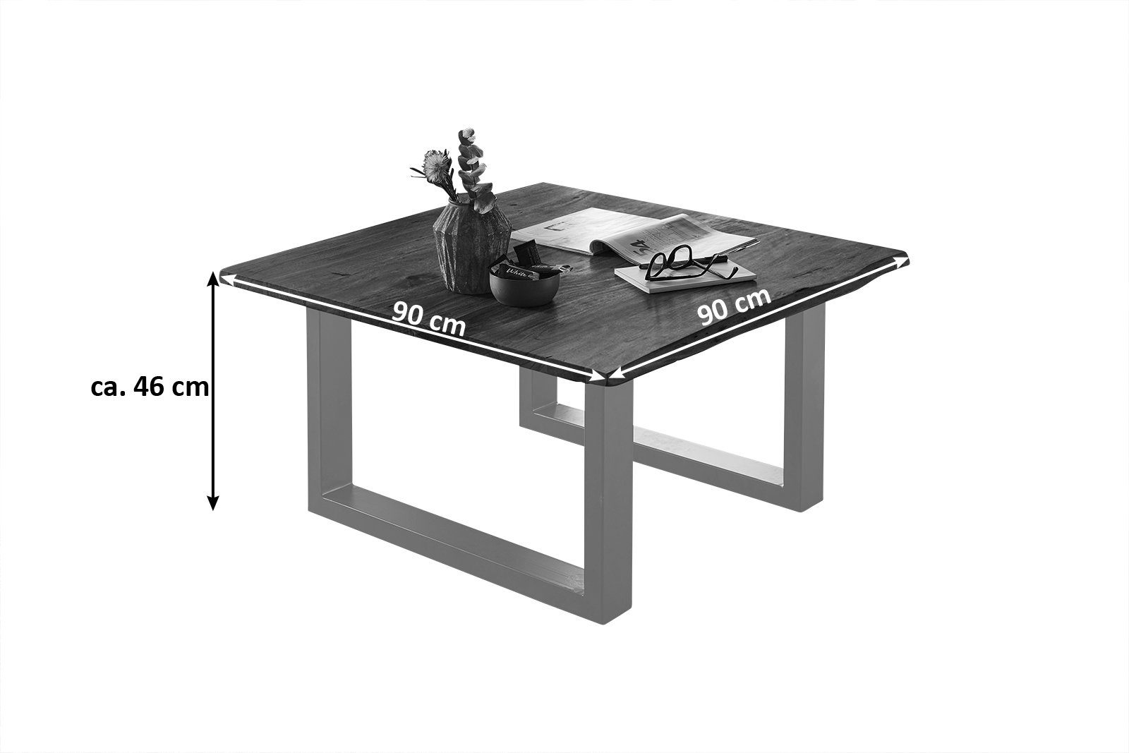 SAM® Couchtisch Glencar, massives Akazienholz, natürliche Baumkante, Metallgestell U-Form