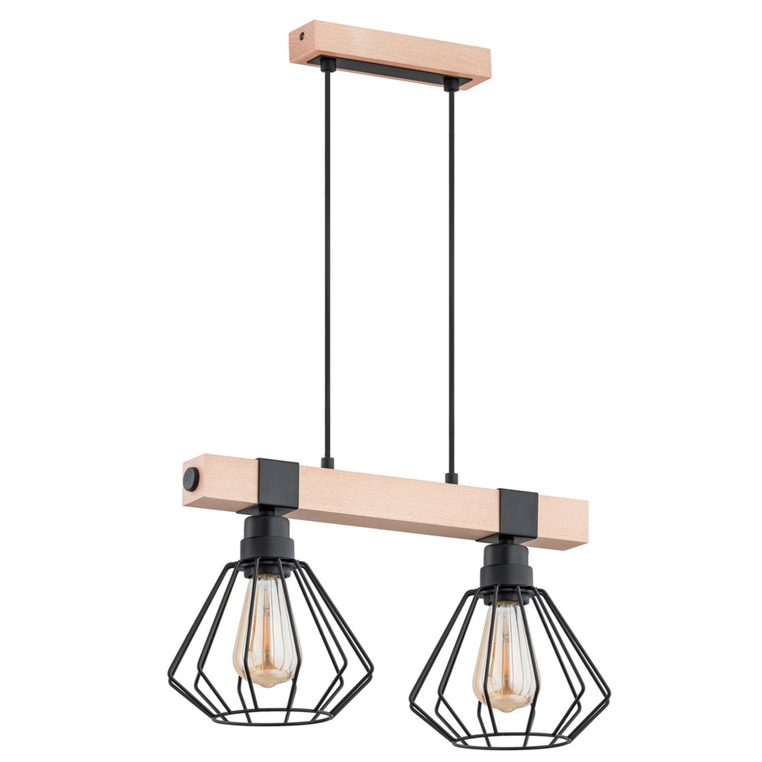 Licht-Erlebnisse Pendelleuchte ZERON, ohne Leuchtmittel, Metall Holz H: max. 90 cm Natur Schwarz E27 2-flammig länglich