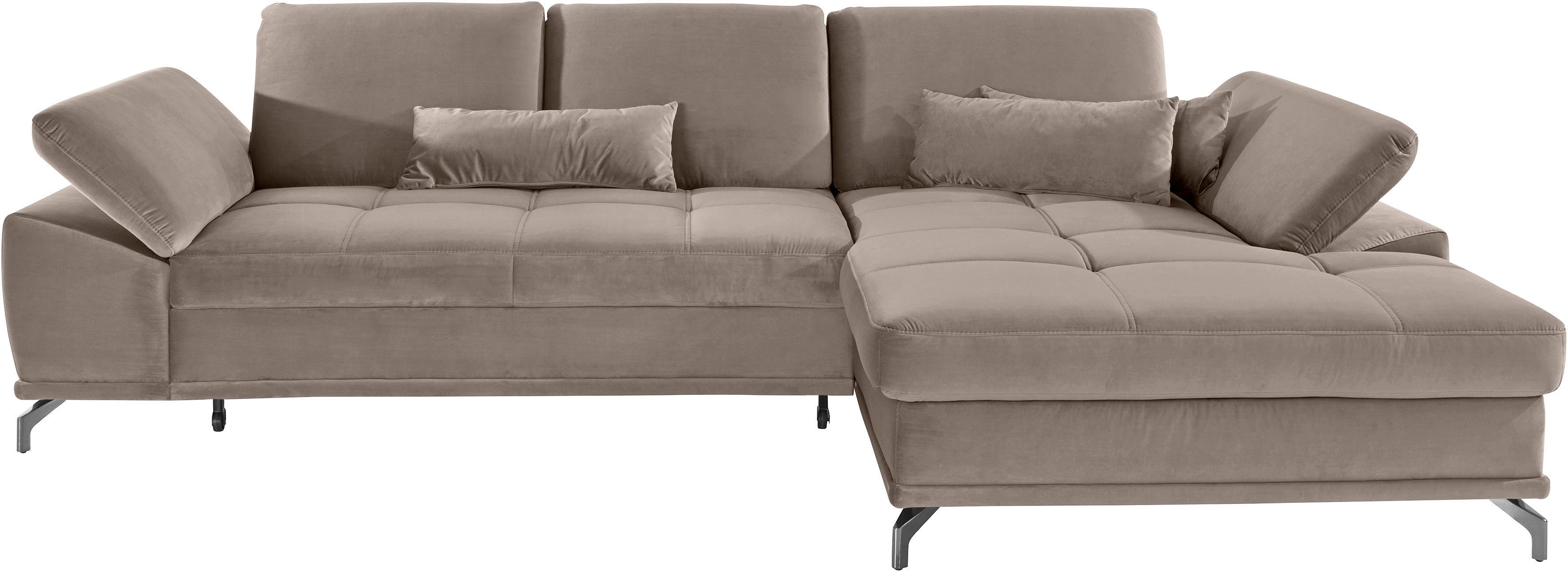 OTTO home Ecksofa Costello L-Form, B: 301cm, Sitztiefen & Armteilverstellung, Federkern, 3 Nierenkissen, mit Schlaffunktion & Bettkasten