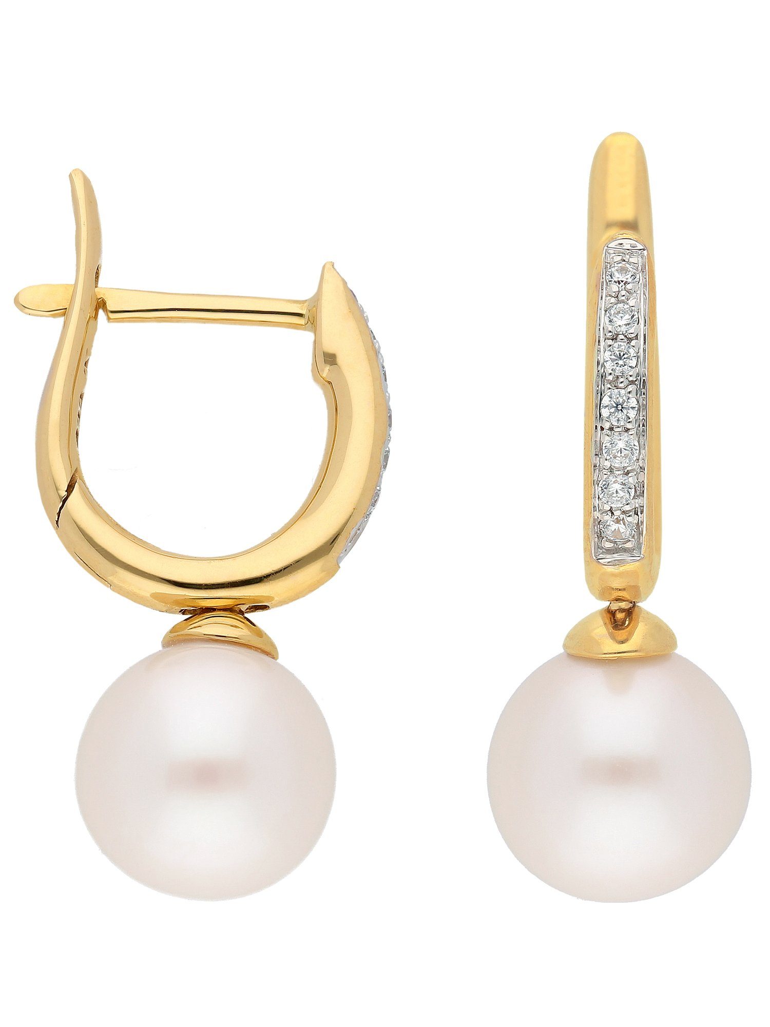Adelia´s Paar Ohrhänger 333 Gold Ohrringe Creolen mit Zirkonia Ø 11 mm, mit Zirkonia Goldschmuck für Damen