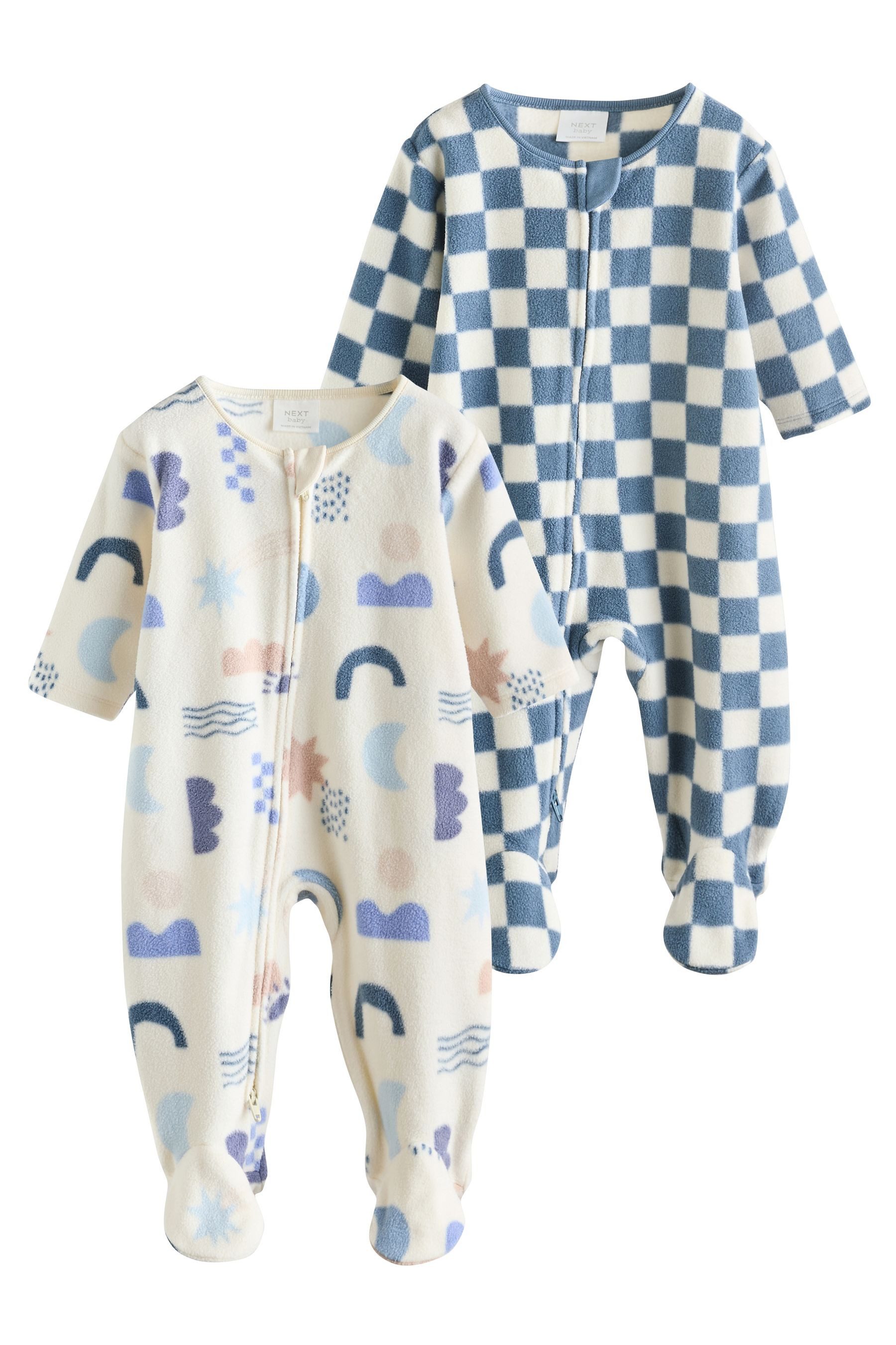 Schlafoverall Babystrampler 2-Wege-RV, Microfleece 2er-Pack