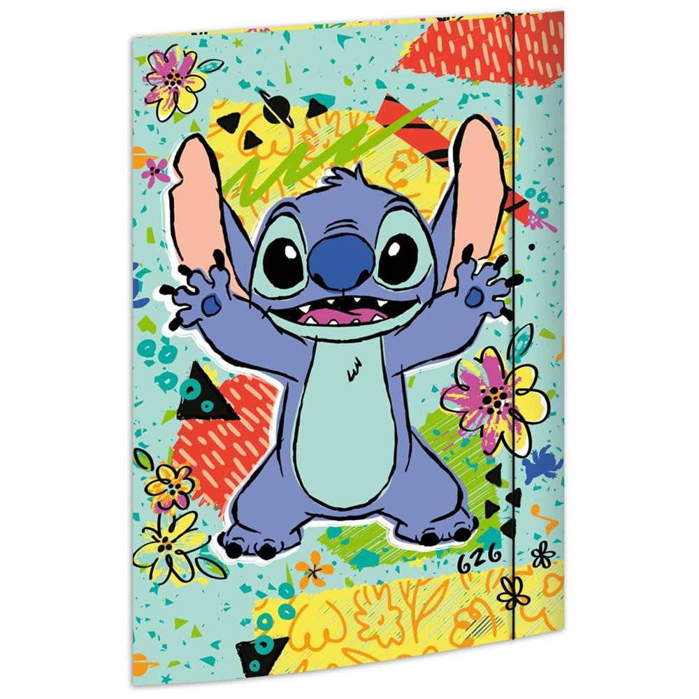 RNK Verlag Organisationsmappe Zeichenmappe Disney Stitch DIN A3 mit 3 Klappen und Gummizug, 3 Einschlagklappen, farbiger Gummizug, bedruckte Innenseite