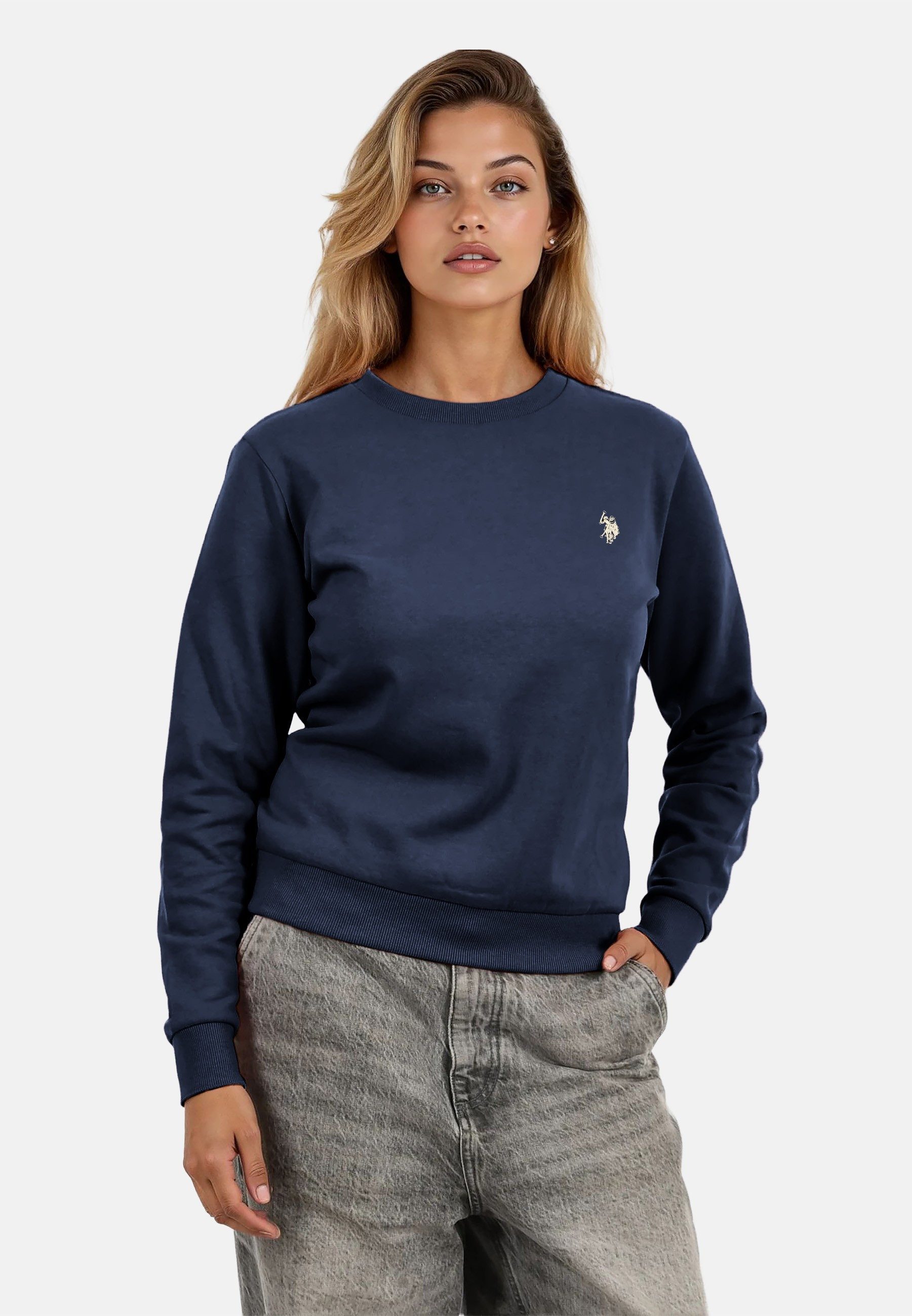 U.S. Polo Assn. Rundhalspullover Пуловеры USZoee – Damen Sweatshirt mit Rundhalsausschnitt Weiche Baumwollmischung, femininer Schnitt und Logo-Stickerei