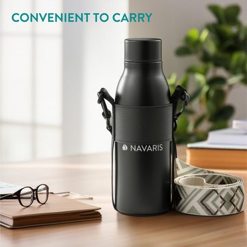 Navaris Teekanne Wasserflasche zum Umhängen - 600ml Edelstahl Trinkflasche - Gym Bottle