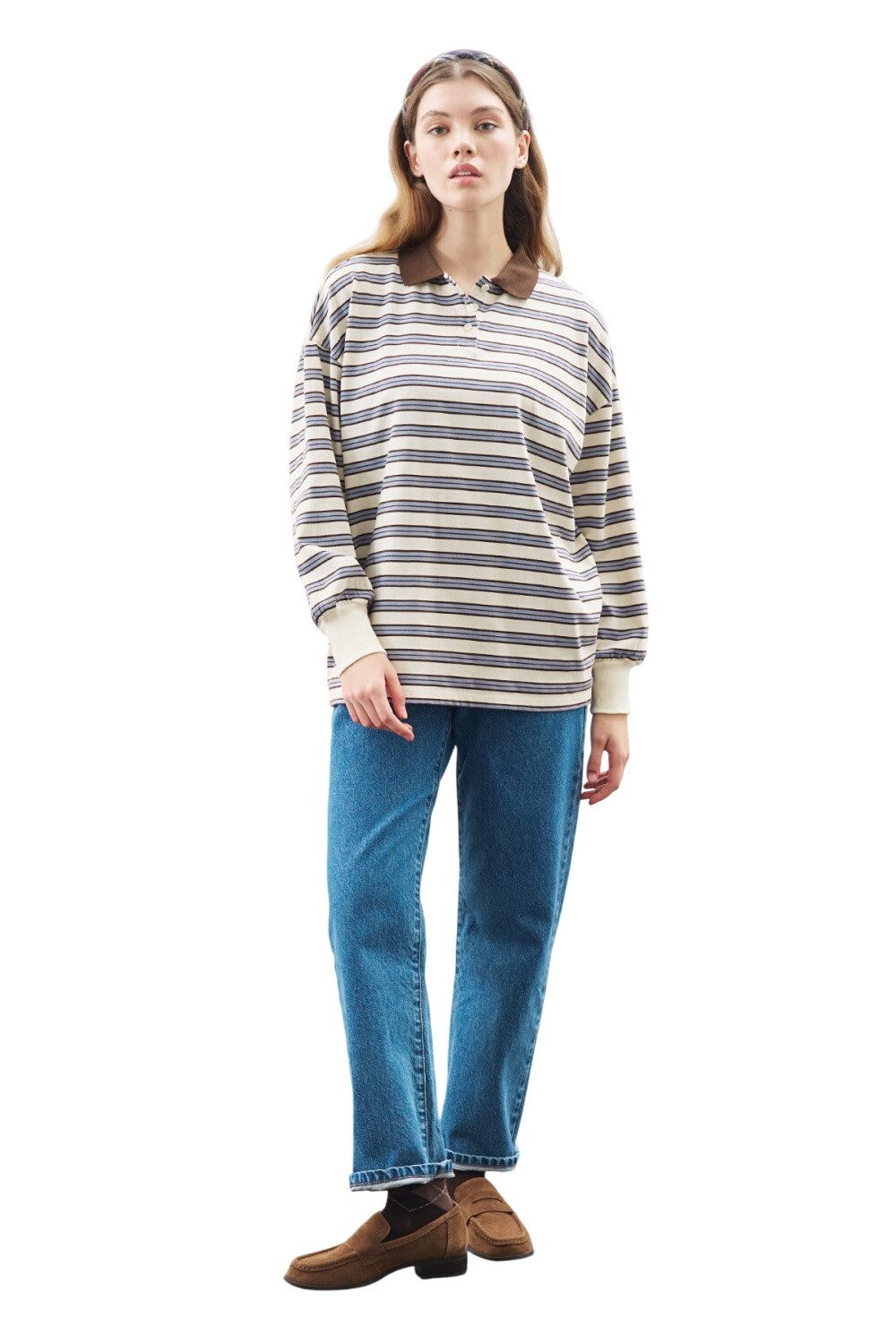 MANUKA T-Shirt Oversize-T-Shirt mit Polokragen, braun.