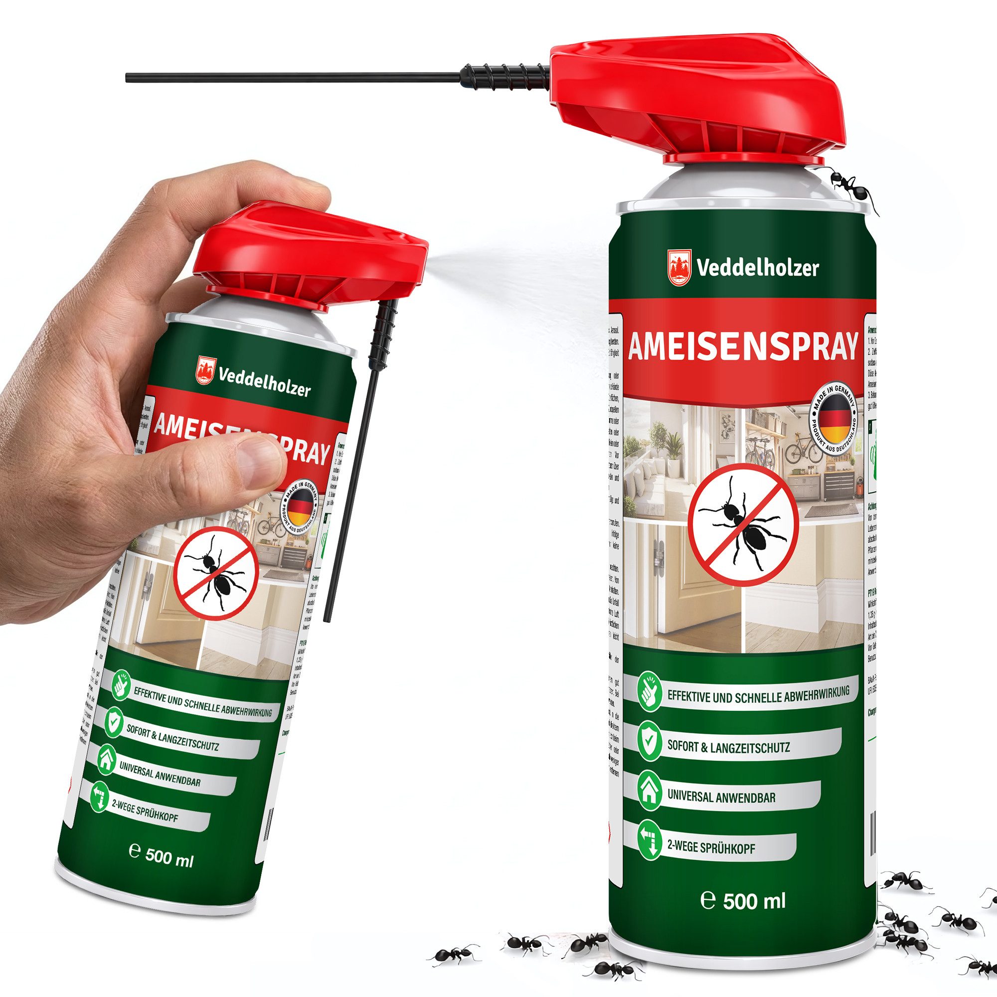 Veddelholzer Insektenspray 500 ml Ameisenspray Effektives Ameisenspray mit Sofortwirkung, gegen Ameisen im Haus, Garten & auf der Terrasse