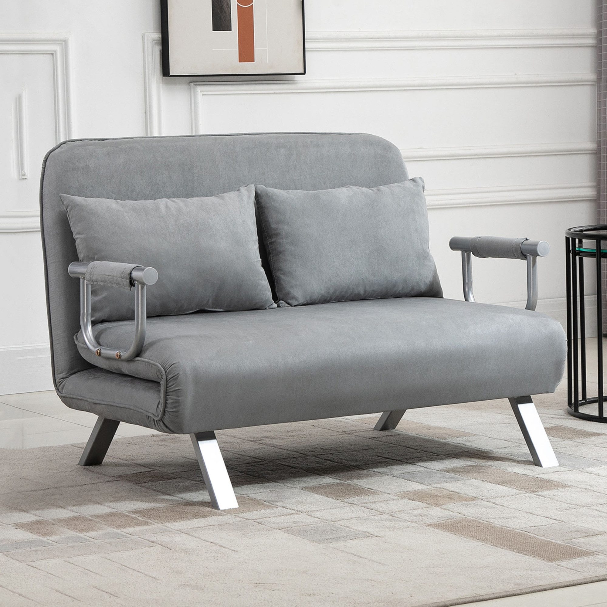 HOMCOM Schlafsofa 3 in 1 Schlafsessel, klappbar, mit Bettfunktion, Kissen, Hellgrau, Schlafsessel 1 Teile, für Wohnzimmer, Schlafzimmer, Hellgrau
