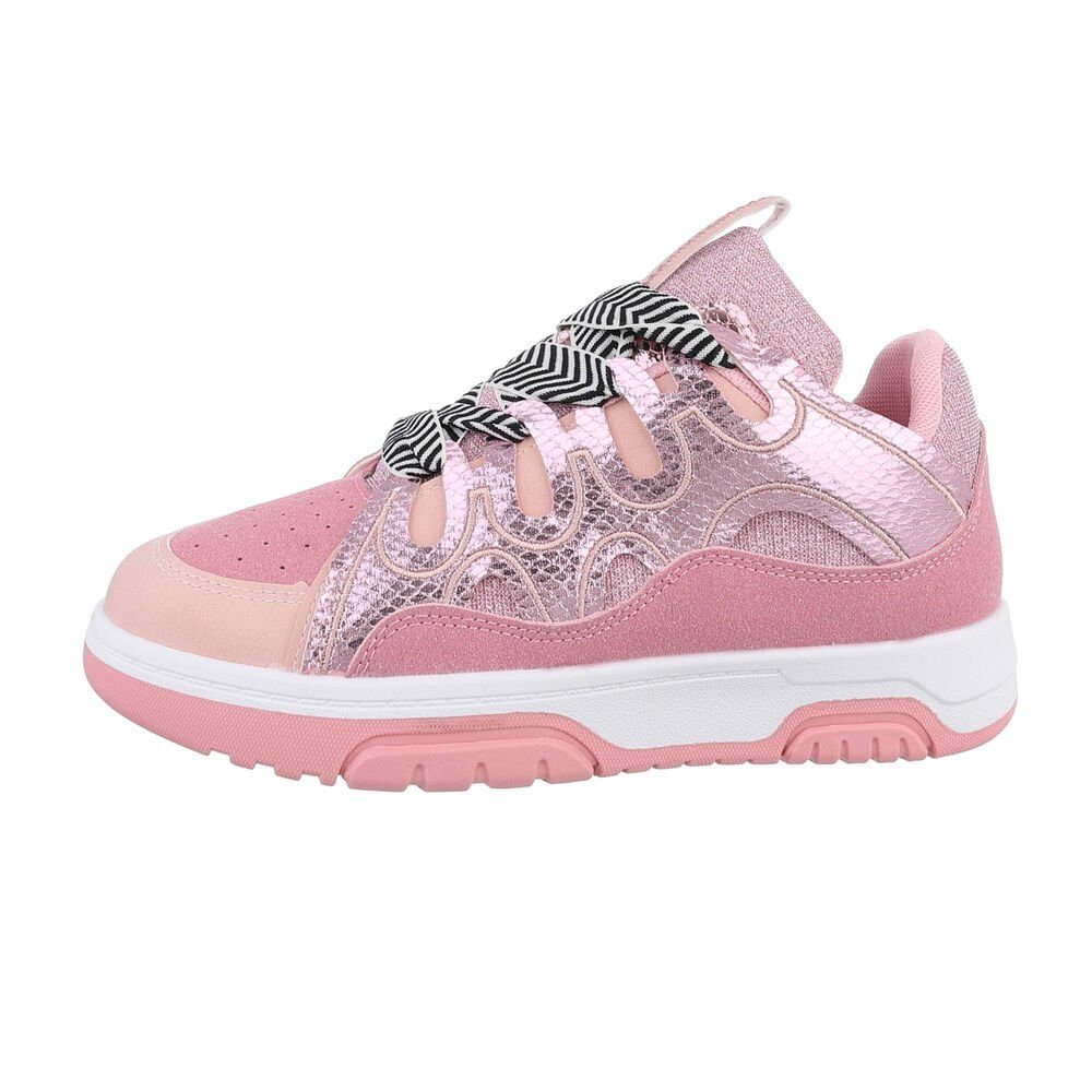 Ital-Design Damen Low-Top Freizeit Sneaker Flach Sneakers Low in Rosa