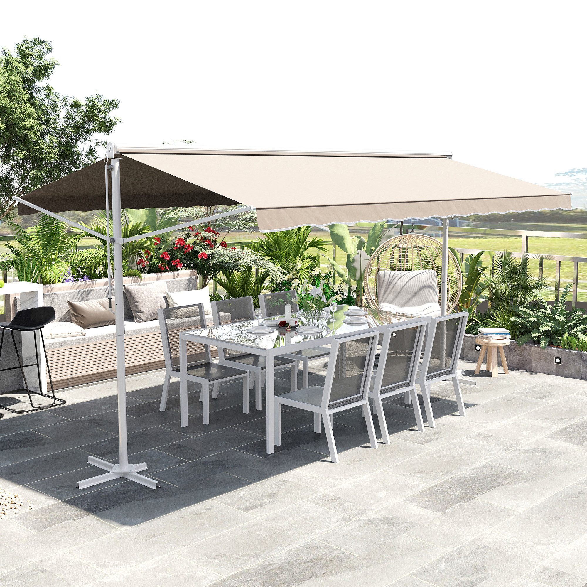 Outsunny Markise mit Faltarm (Gartenmarkise, 1-St., Standmarkise) für Garten, Balkon, Cremeweiß