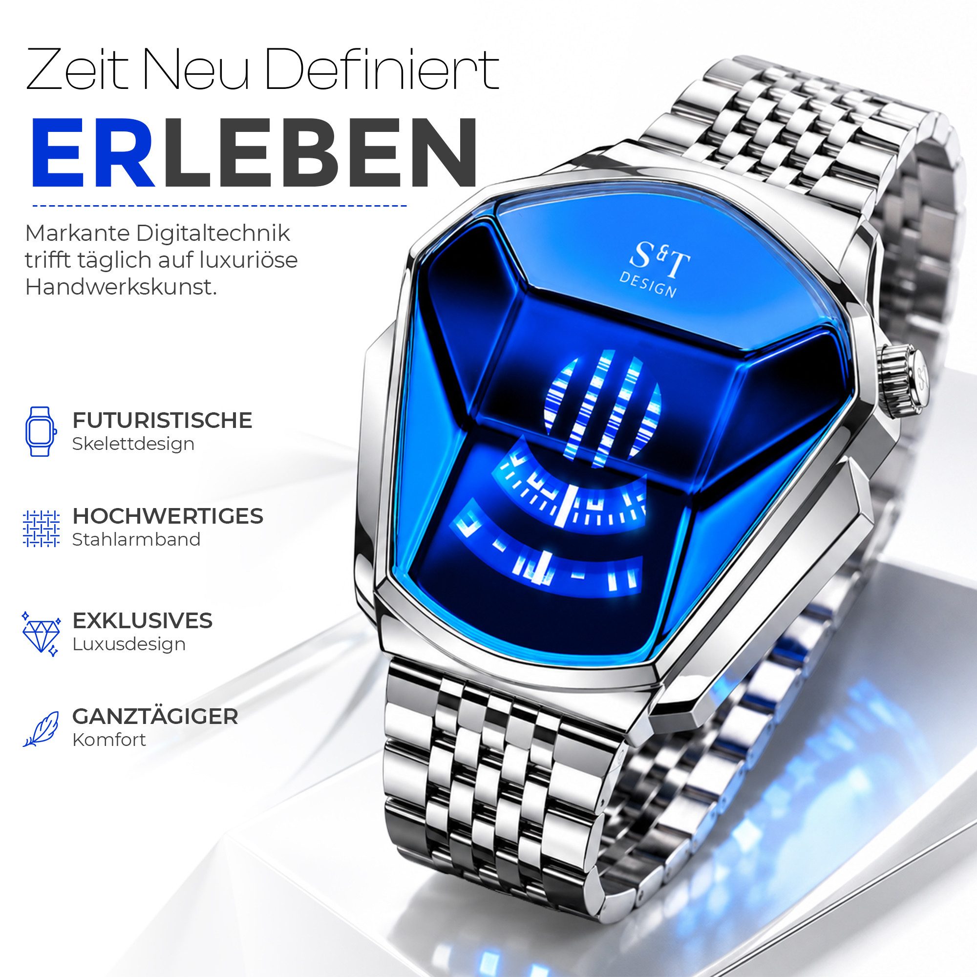 S&T Design Quarzuhr Herren Uhr Edelstahl Armbanduhr Herrenuhr, (Geschenkebox (Etui), inkl. Armbandkürzer & Etui), Männer Uhr 3Bar Wasserdicht Analog Geschenk