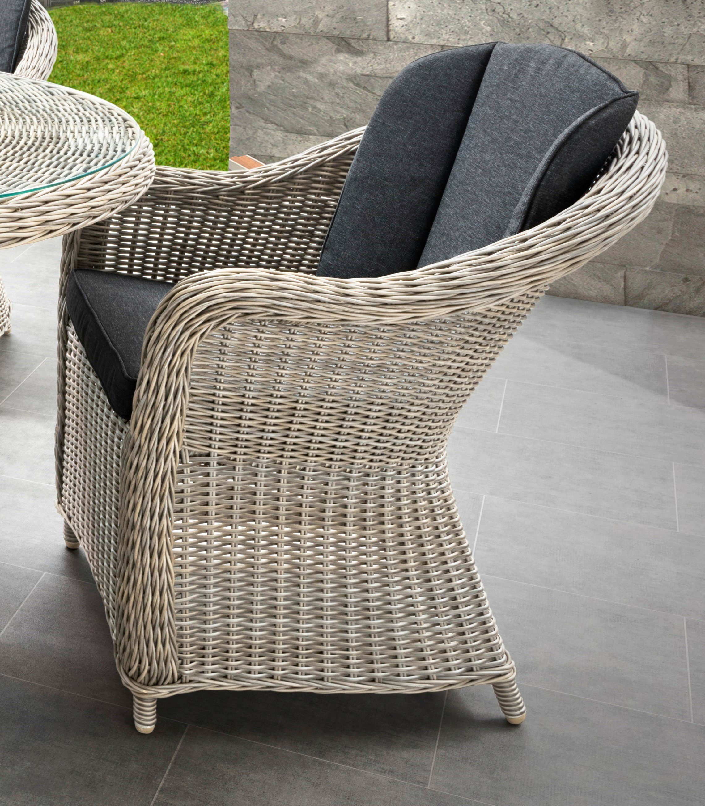 Destiny Garten-Essgruppe MALAGA LUNA, (13-tlg., 4x Sessel, 1x Tisch, inkl. Auflagen), Aluminium, Polyrattan