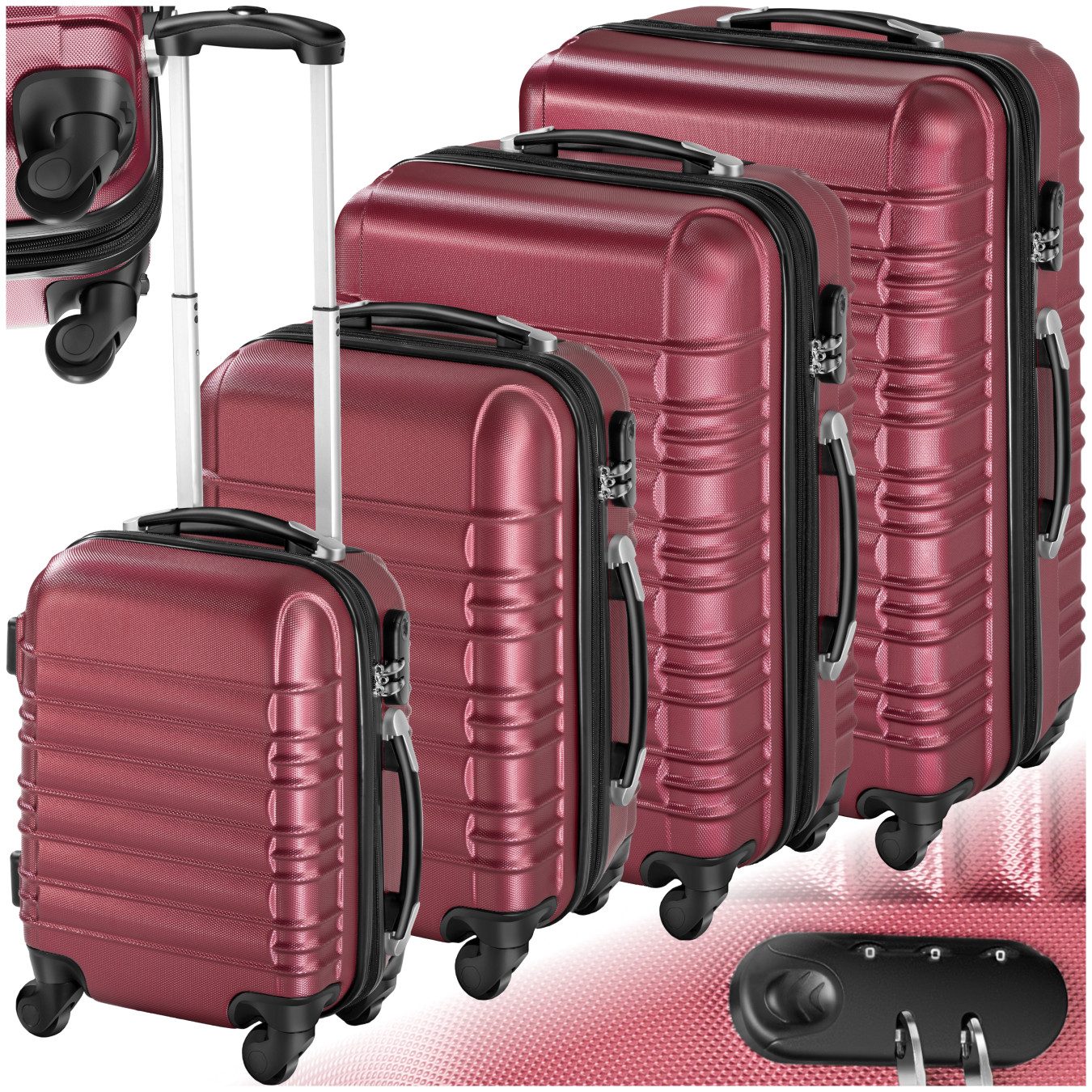 tectake Trolley Hartschalenkoffer-Set, 4 Rollen, 4-teilig, aus robustem ABS-Kunststoff