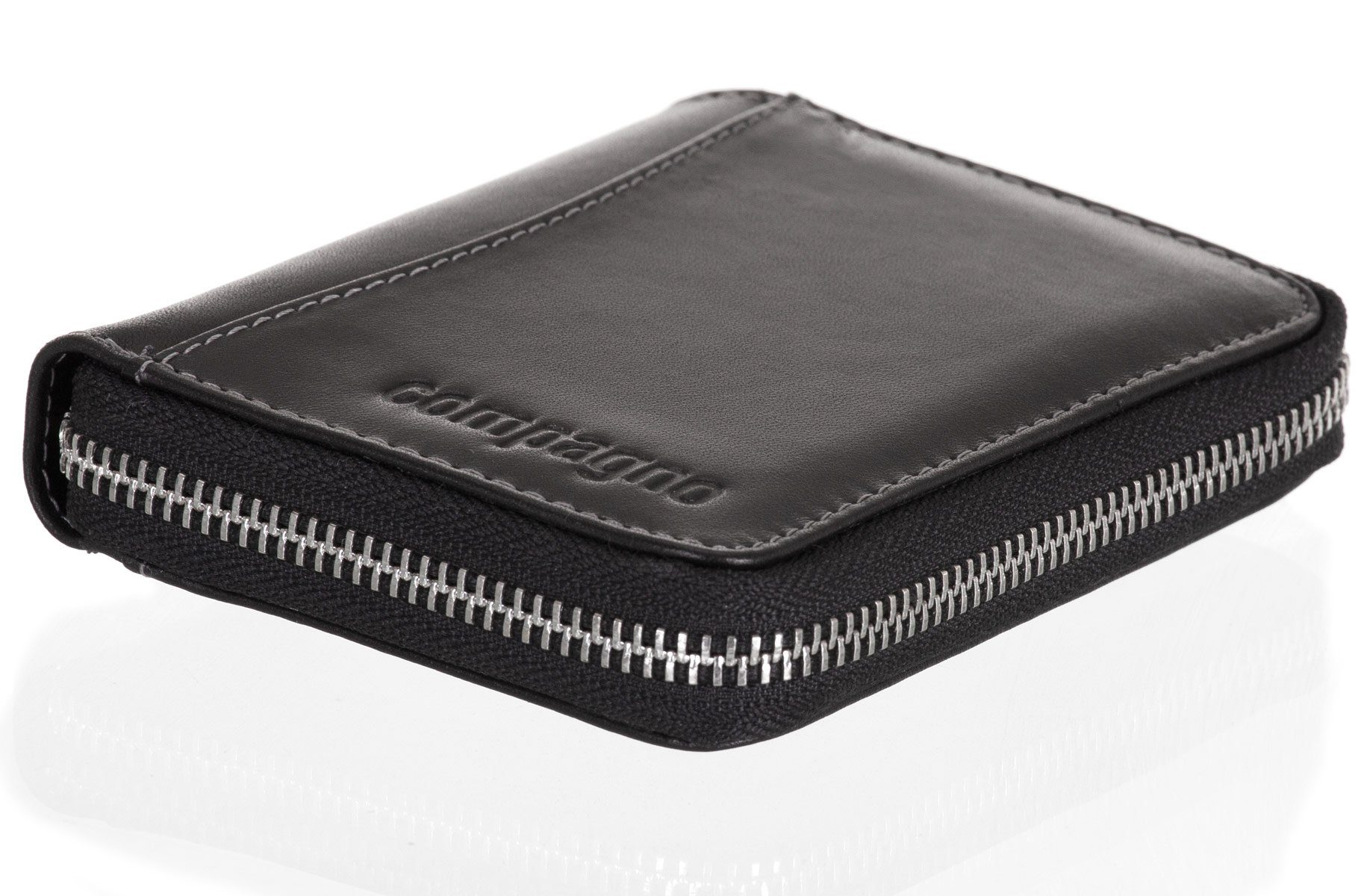 compagno Geldbörse, Echt-Leder Geldbeutel mit umlaufendem Reißverschluss Herren Portemonnaie Damen Geld-Börse