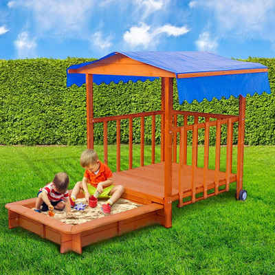 BRAST Sandkasten verstellbares Dach Sandkiste Spielhaus Sitzbänke Holz Pavillon, (205x110x120cm), XXL-Spieleparadies für Ihre Kinder