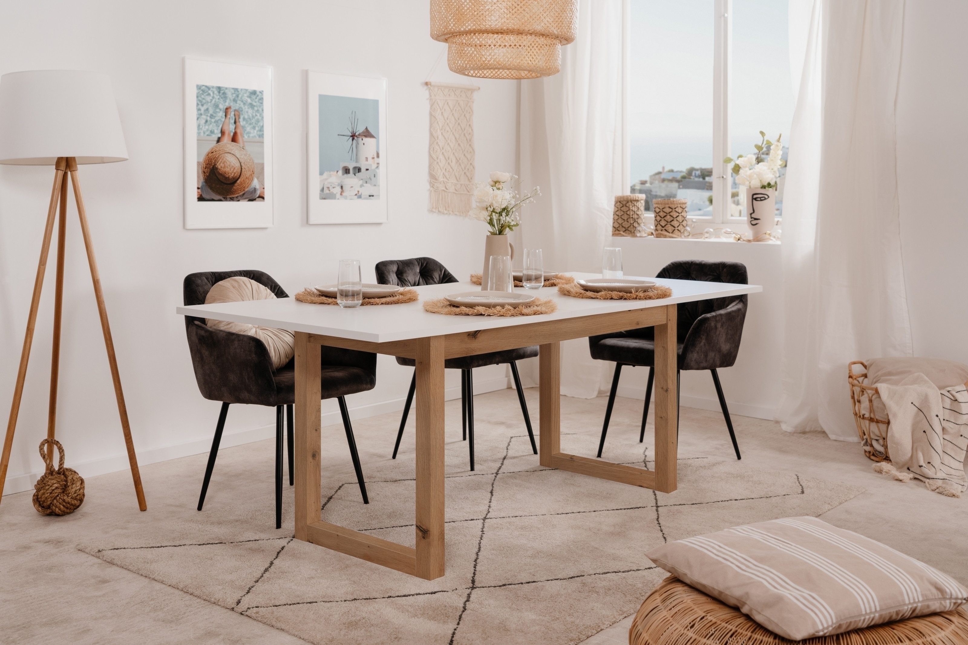 Finori Kulissen-Esstisch ausziehbar auf 200 cm, weiß / Dekor Artisan Oak - 160x75x90cm (BxHxT)