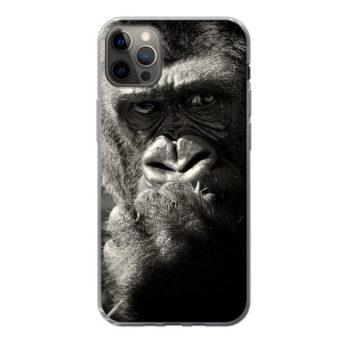 MuchoWow Handyhülle Gorilla auf schwarzem Hintergrund in Schwarz und Weiß Handyhülle Apple iPhone 12 Pro Max Smartphone-Bumper Print Handy