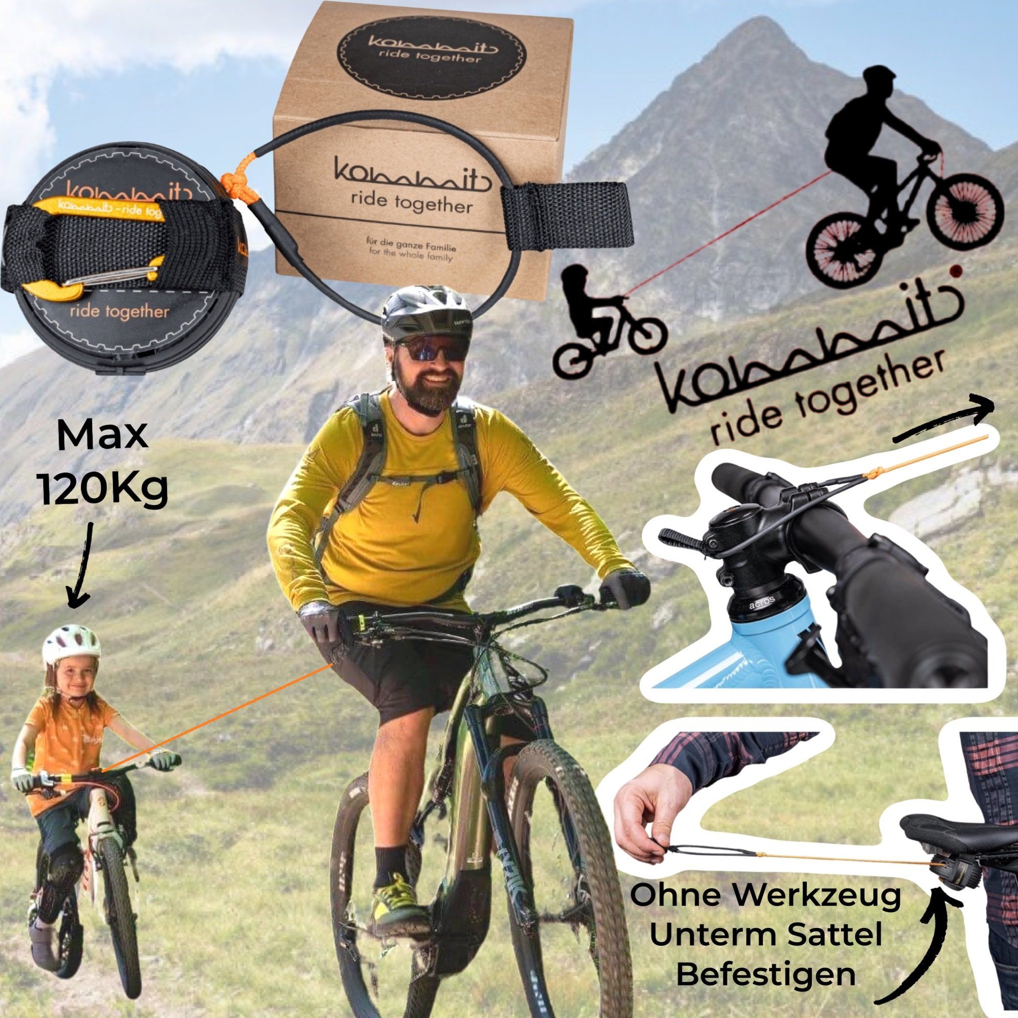 kommit® Fahrradhundeanhänger Kommit Fahrrad Zugsystem abschlepp Leine MTB Ebike Tour Kinder Partner